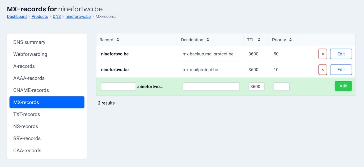 Email delivery can be directed to the secondary email server