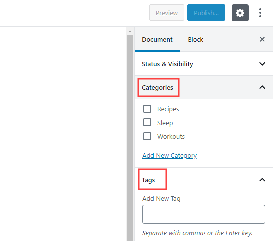 adding categories tags