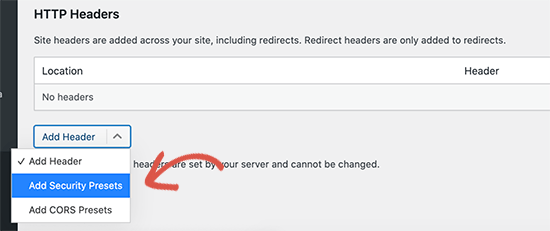 Add Security Presets