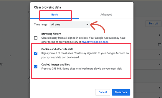 Clear browser cache and cookies