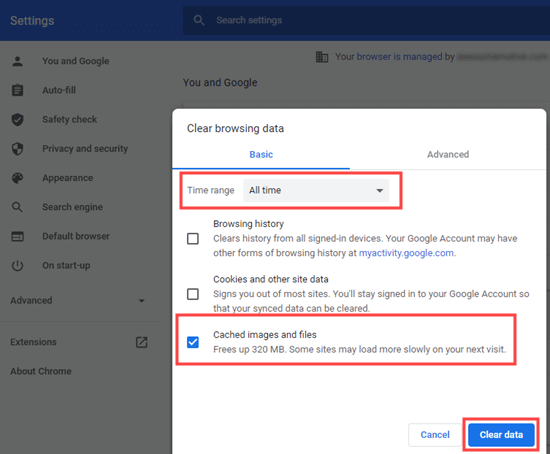 Clearing your browser cache