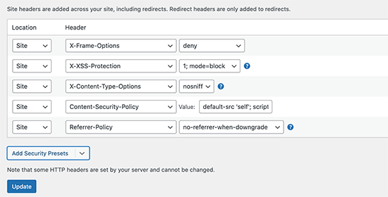 HTTP security headers