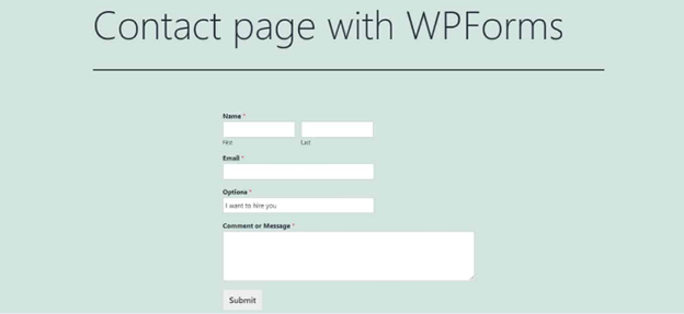 contact page with wpforms