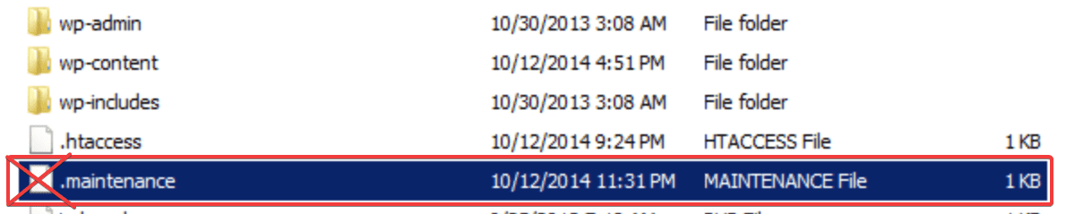 Deleting the .maintenance file