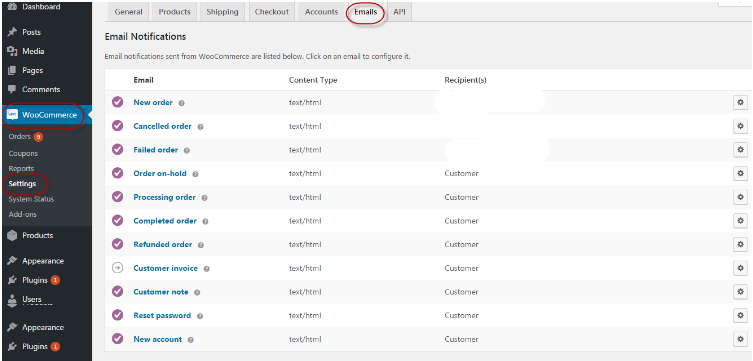 Email notifications