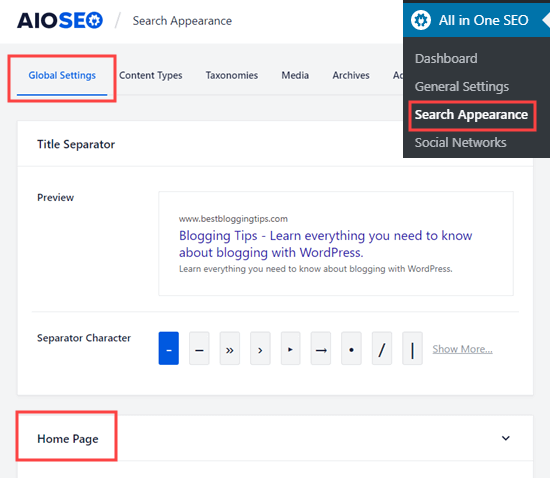 Search appearance - Global settings