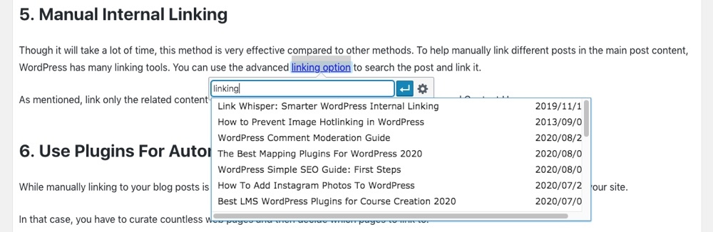 Manual internal linking