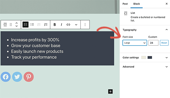adjusting font size in more blocks