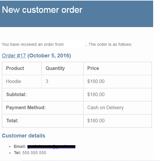 New customer order