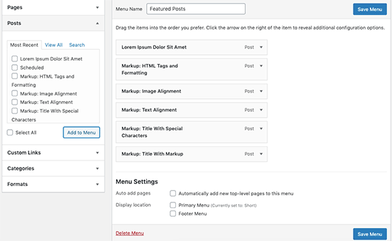 saving menu