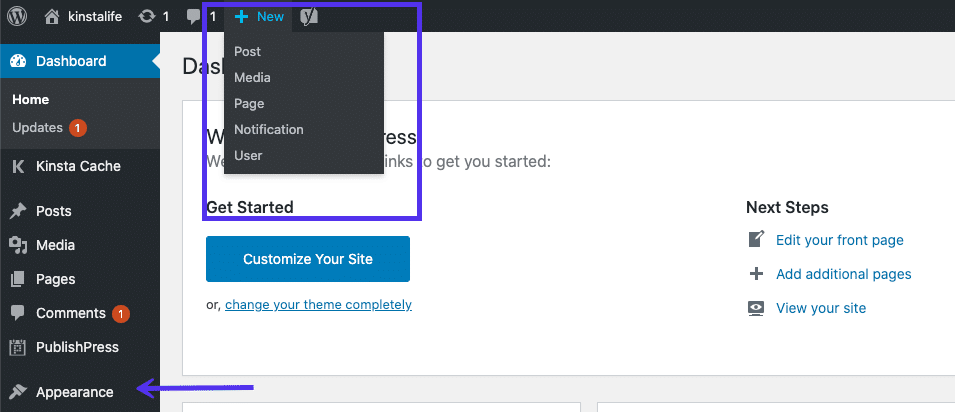 wp dashboard
