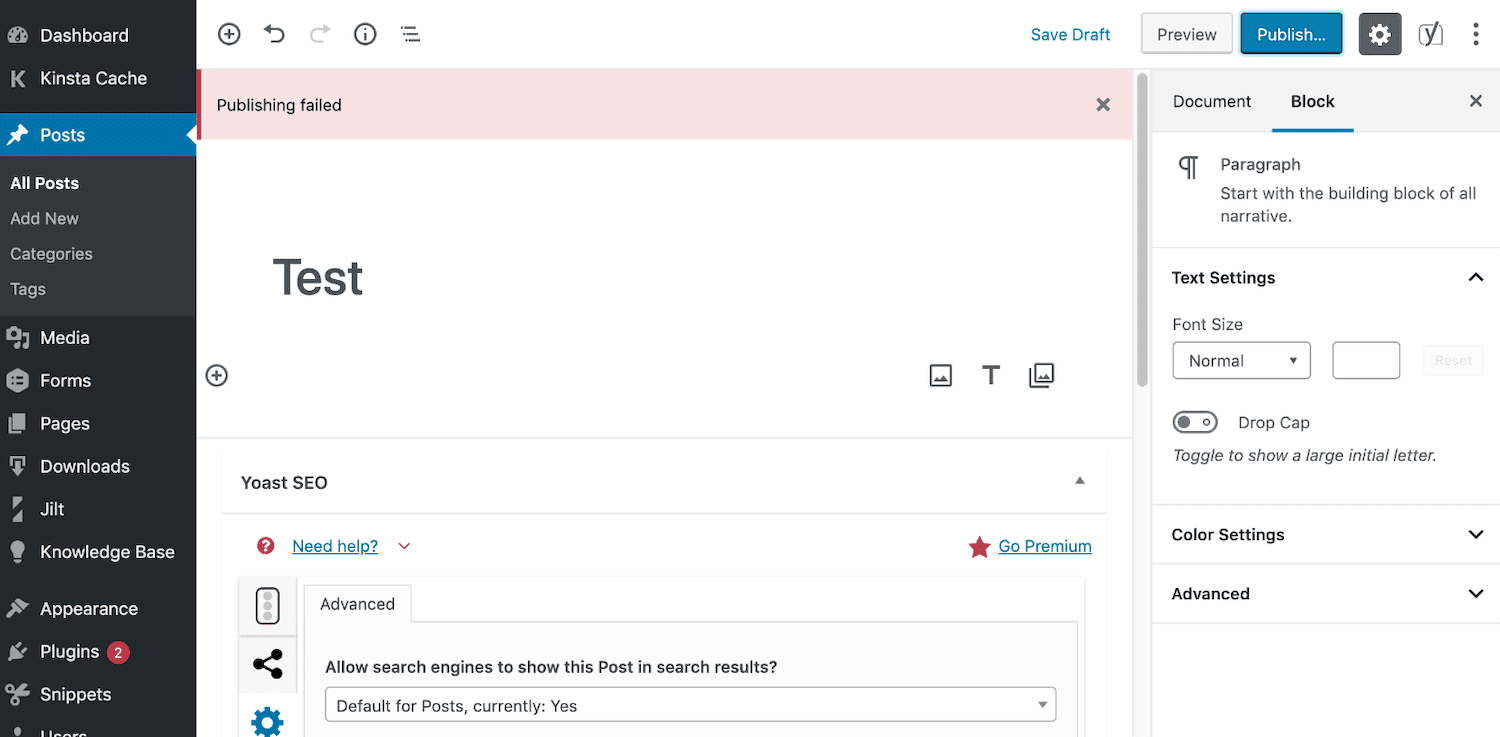 Updating and Publishing failed