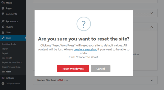 Reset WordPress